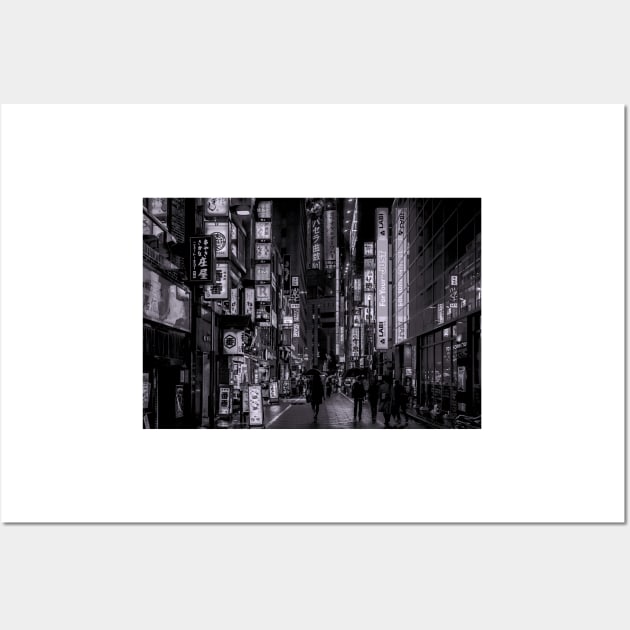 Shinjuku Nights Black and White Recolor Wall Art by emiliapapaya